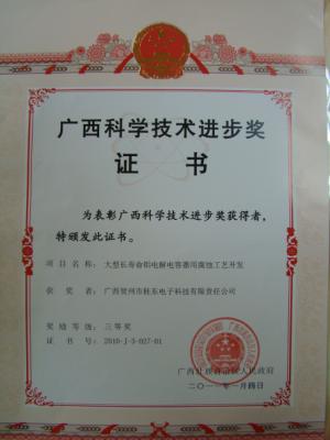 2010年 2010年度廣西區(qū)科學(xué)技術(shù)進(jìn)步三等獎